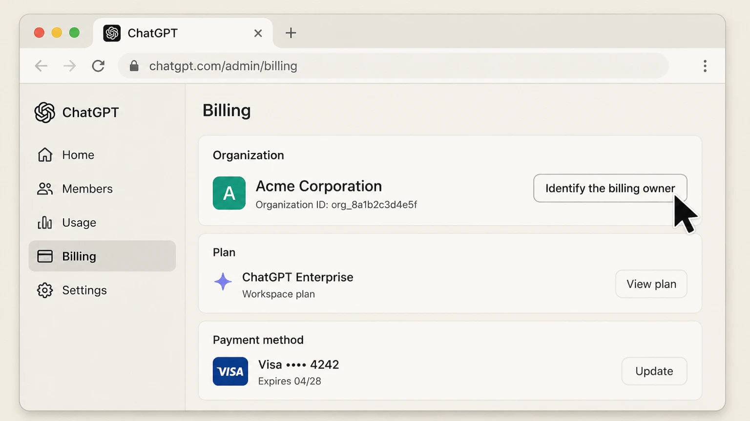 ChatGPT organization cancellation: Identify the billing owner