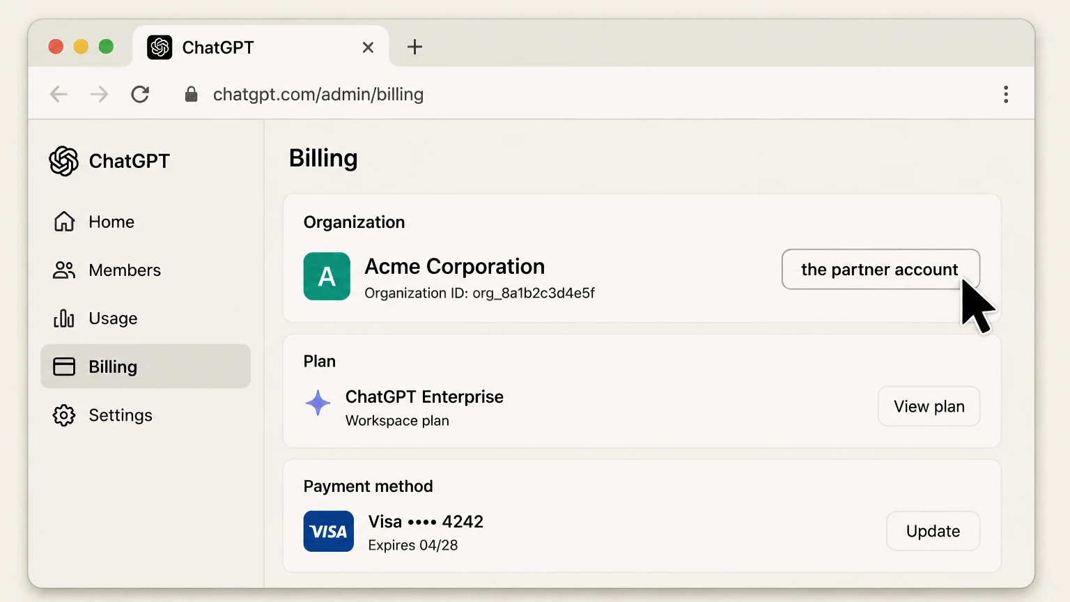 ChatGPT organization cancellation: Open the partner account