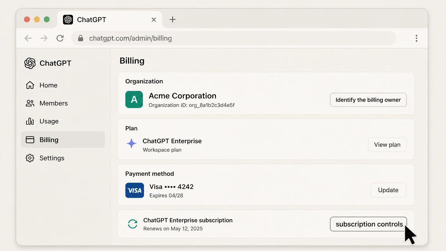 ChatGPT organization cancellation: Find subscription controls