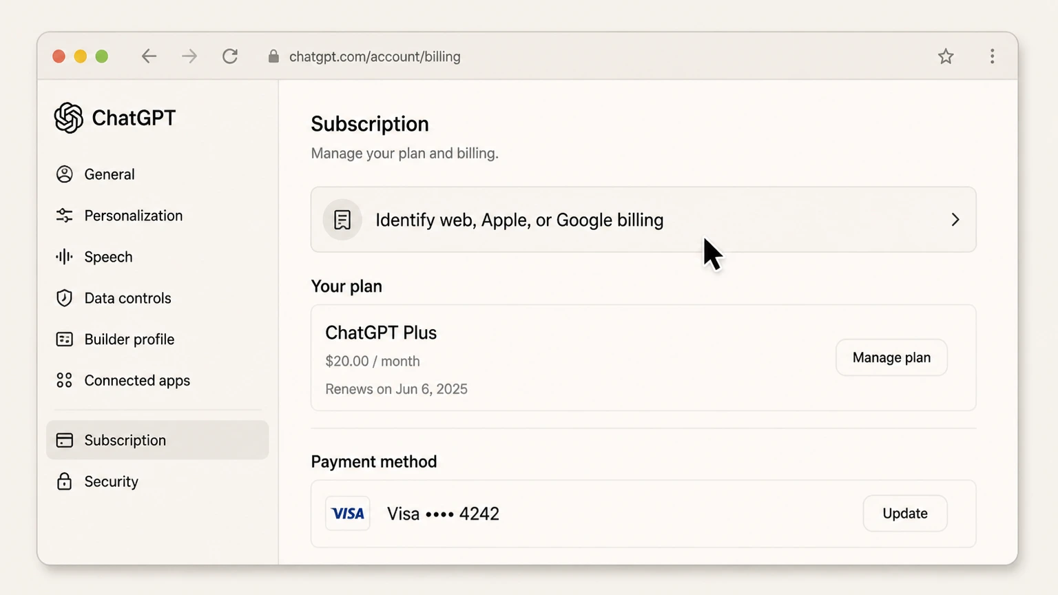 ChatGPT web cancellation: Identify web, Apple, or Google billing