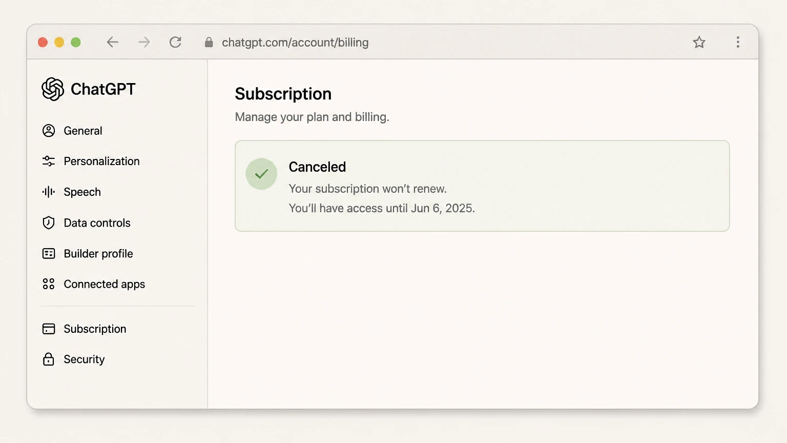 ChatGPT web cancellation: Save confirmation
