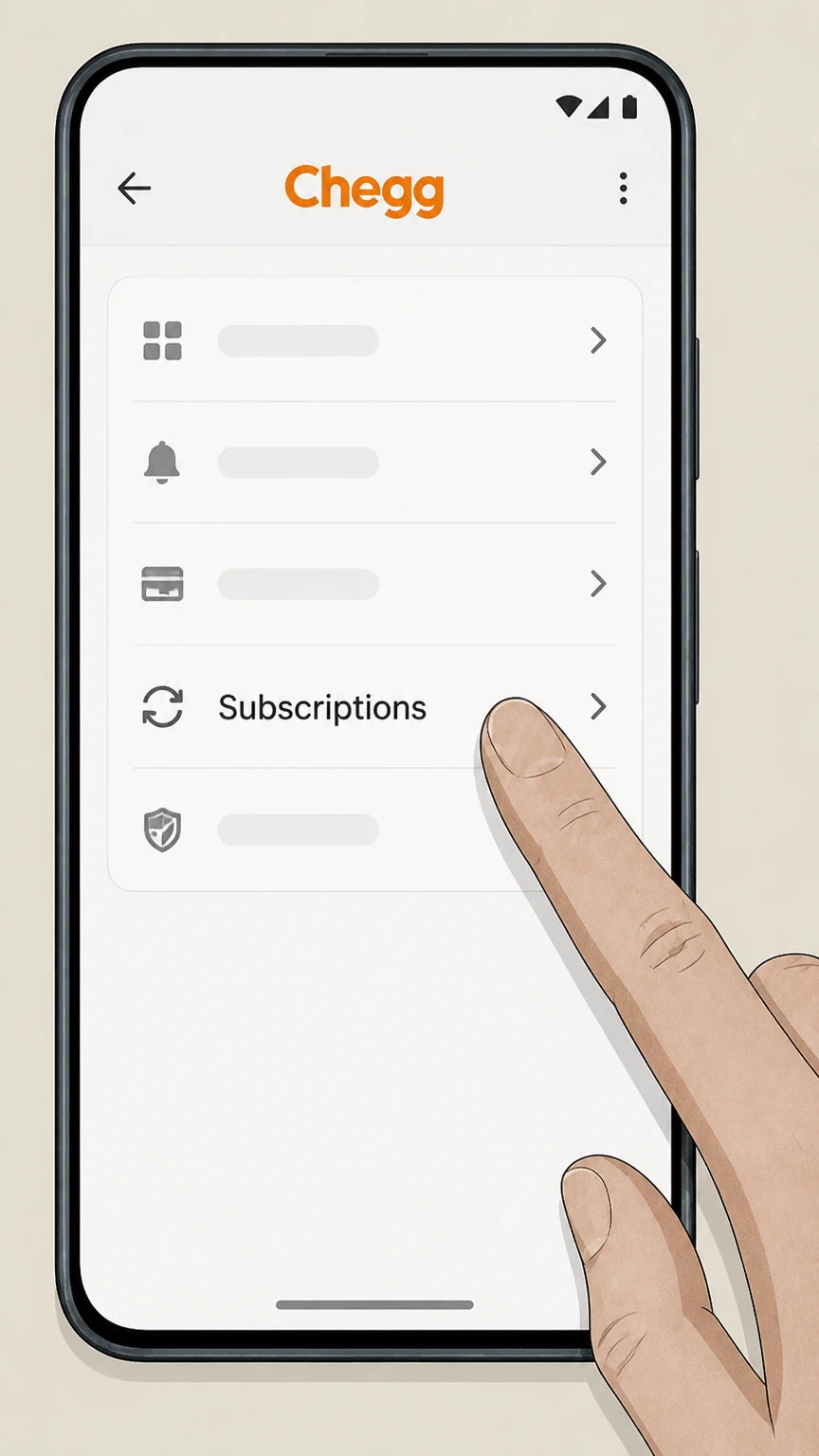 Chegg Google Play (Android) cancellation: Open subscriptions on Google Play