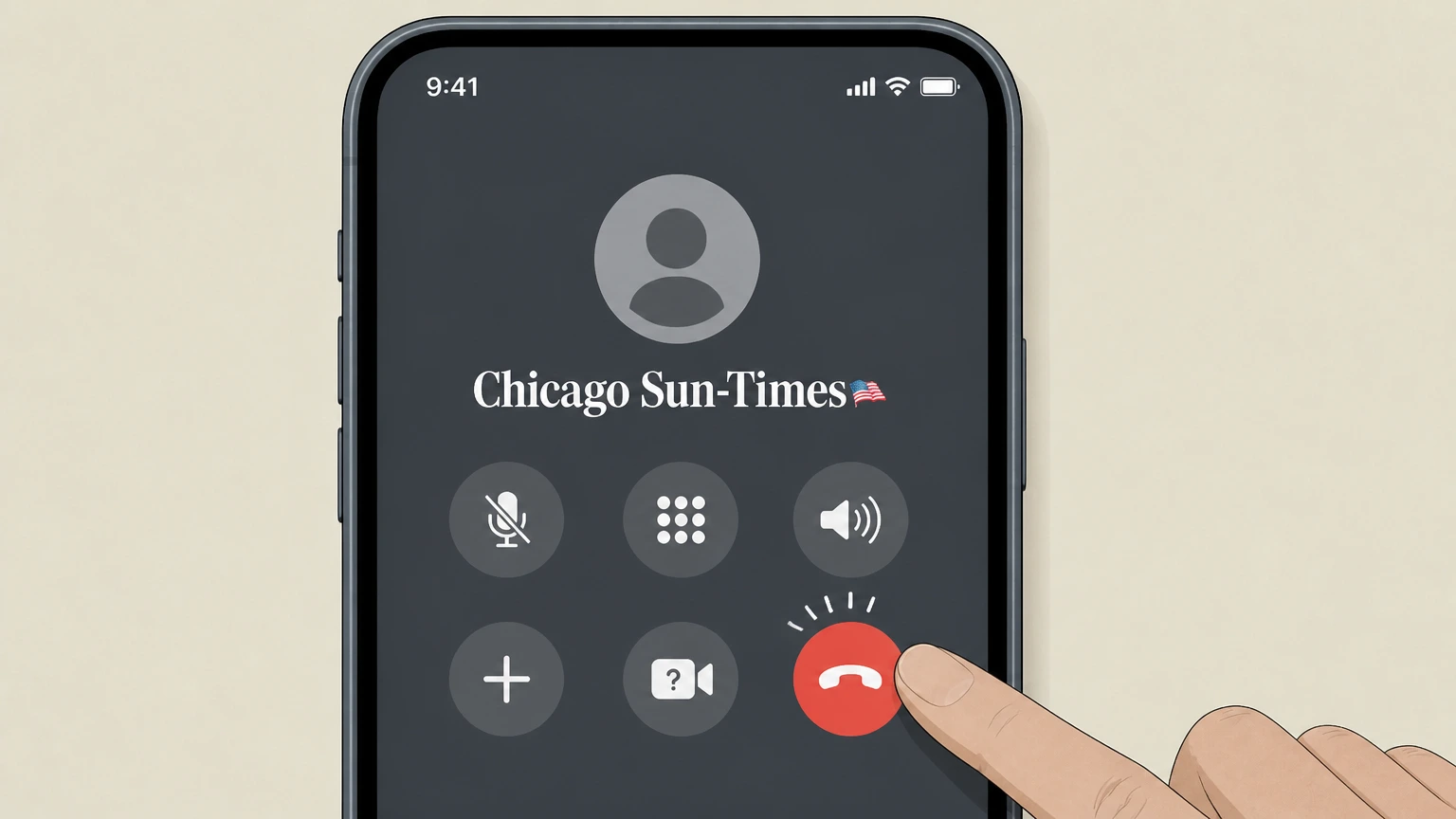 Editorial illustration for Call Chicago Sun-Times customer service in the Phone (Chicago Sun-Times customer service) cancellation route for Chicago Sun-Times