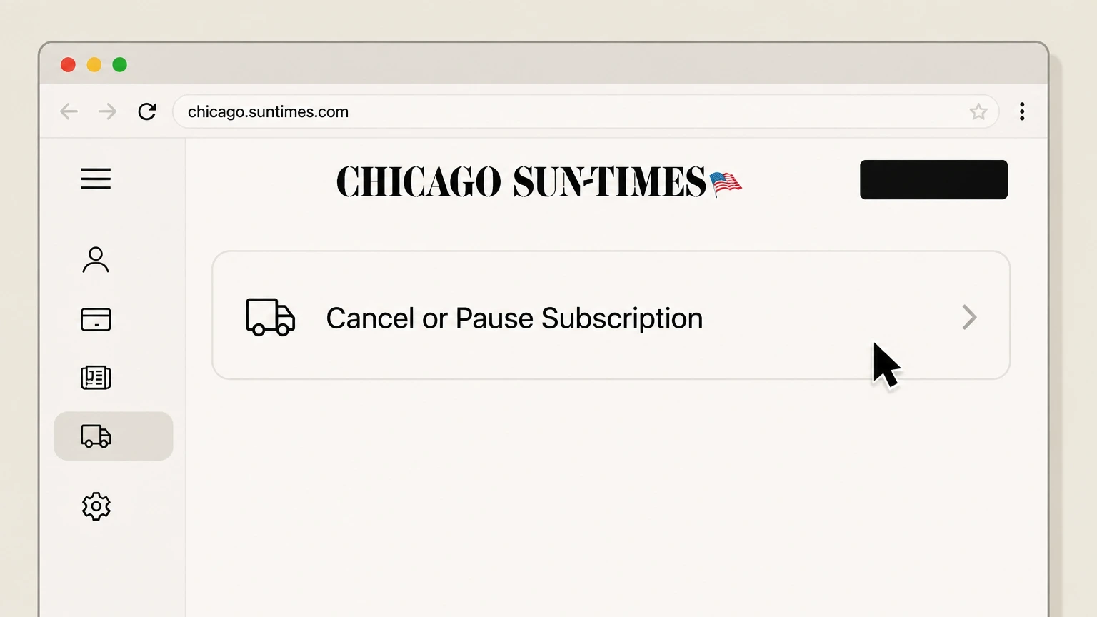 Editorial illustration for Access the Manage My Account portal, then Select your subscription and start cancellation in the Website (Chicago Sun-Times account) cancellation route for Chicago Sun-Times