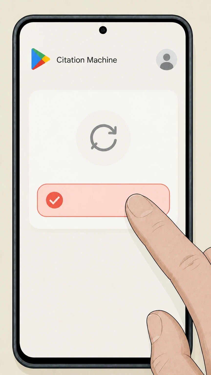 Editorial illustration for Confirm cancellation in the Google Play Store billing cancellation route for Citation Machine