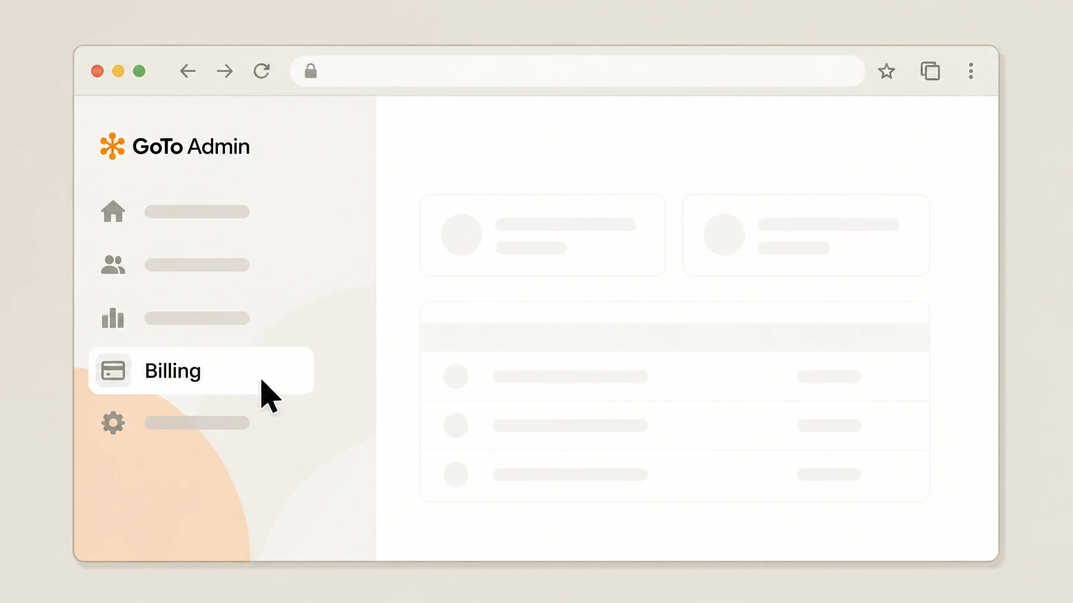 GoTo Meeting Web – GoTo Admin self‑service cancellation: Open the Billing section
