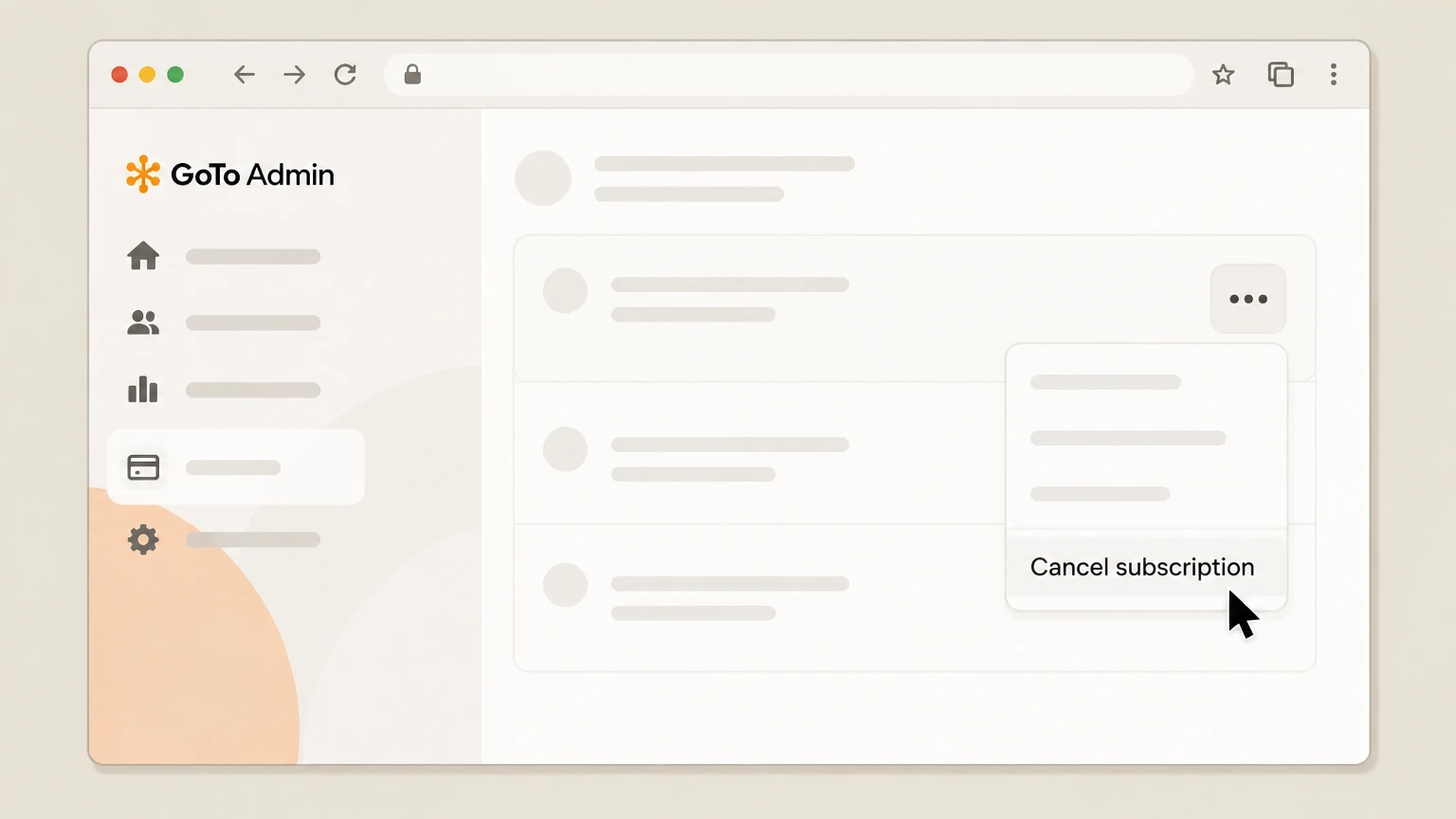 GoTo Meeting Web – GoTo Admin self‑service cancellation: Start cancellation from the options menu
