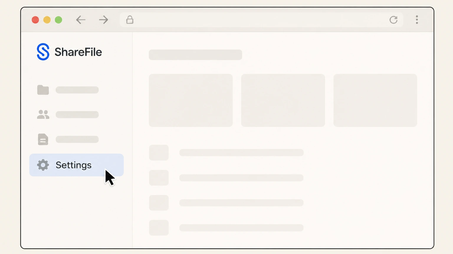 ShareFile ShareFile web app cancellation: Open Settings in ShareFile