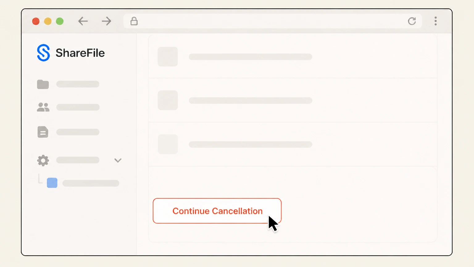ShareFile ShareFile web app cancellation: Continue cancellation
