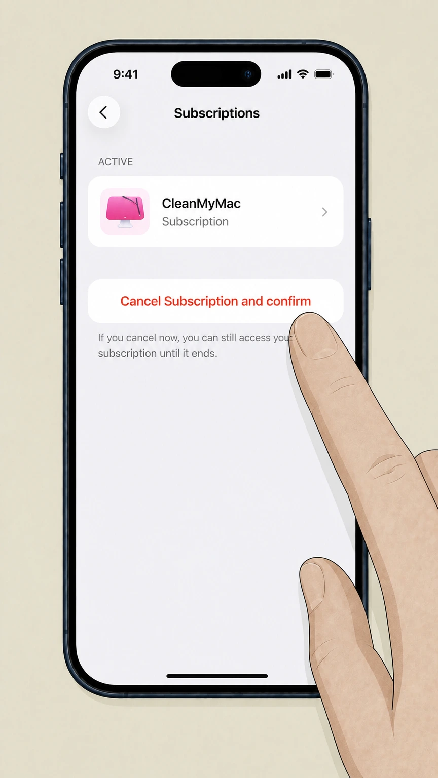 CleanMyMac ios cancellation: Tap Cancel Subscription and confirm
