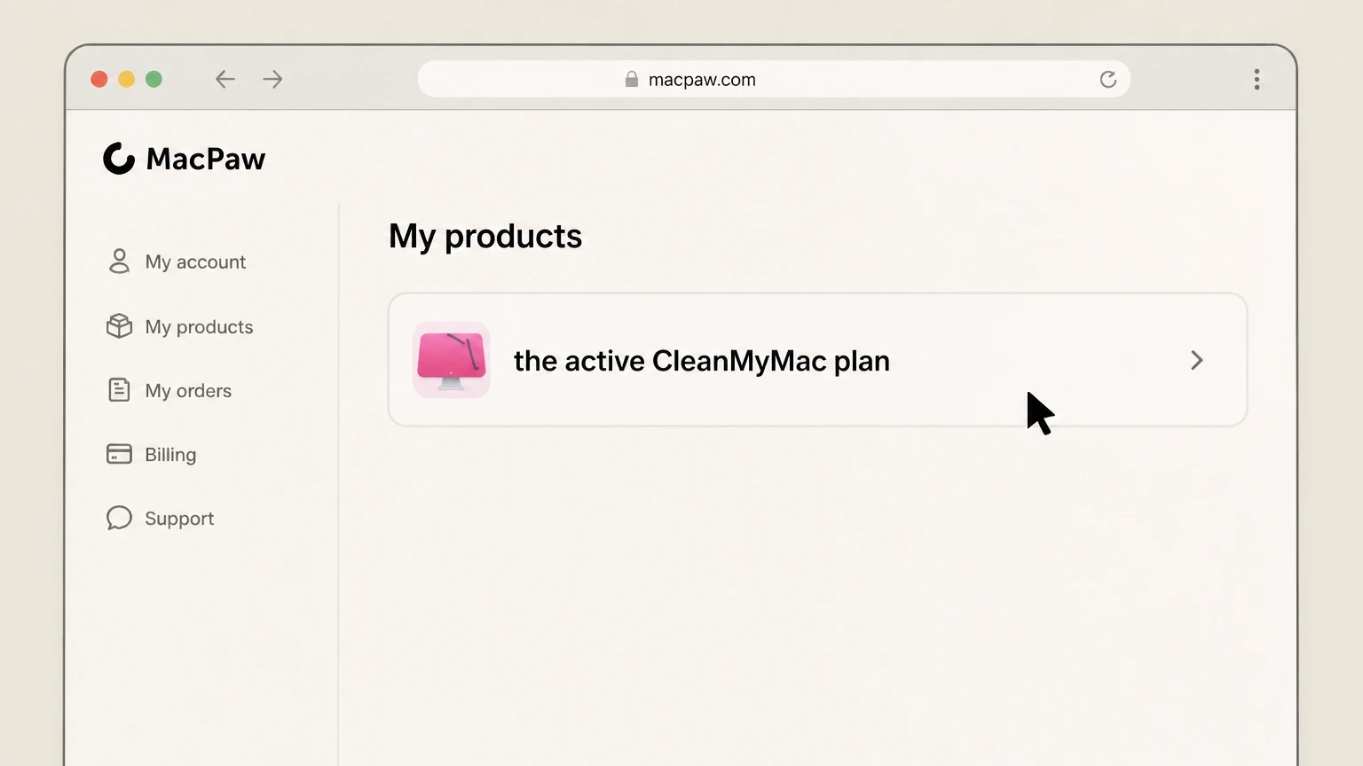 CleanMyMac web cancellation: Select the active CleanMyMac plan