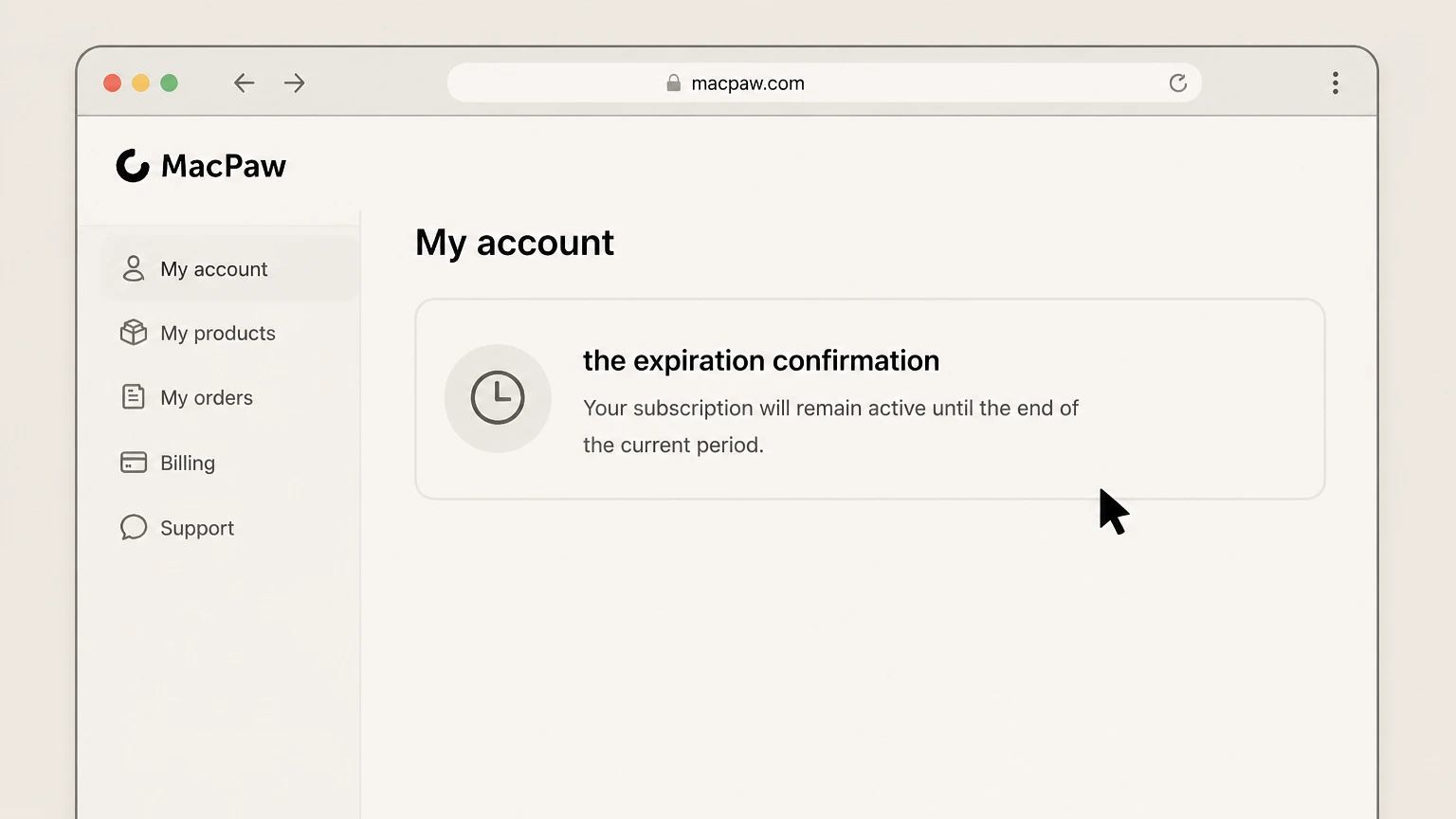 CleanMyMac web cancellation: Keep the expiration confirmation