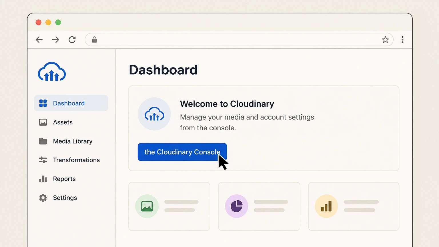 Cloudinary web cancellation: Open the Cloudinary Console