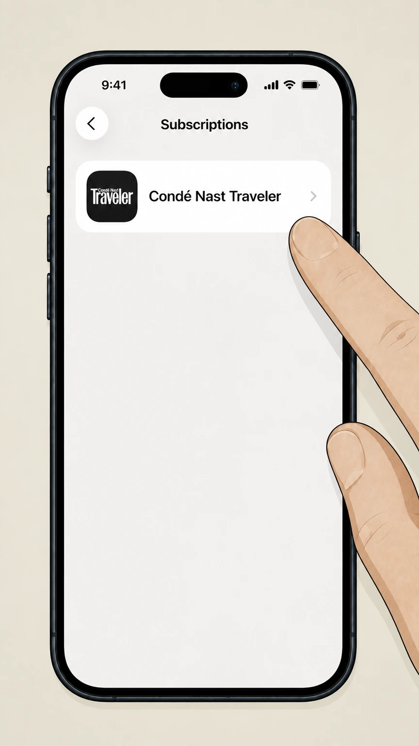 Condé Nast Traveler Apple iOS / iPad app (Apple billing) cancellation: Select Condé Nast Traveler