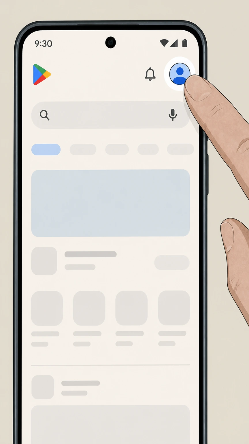 Cosmopolitan Google Play Store on Android cancellation: Open your account menu