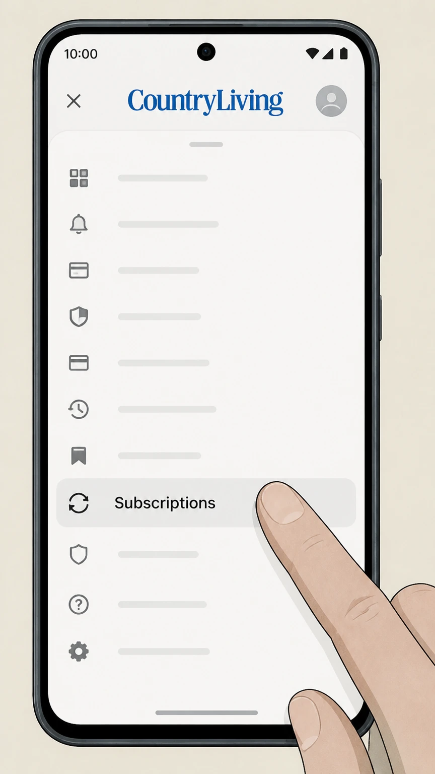 Country Living Google Play subscriptions on Android cancellation: Open subscriptions on Google Play