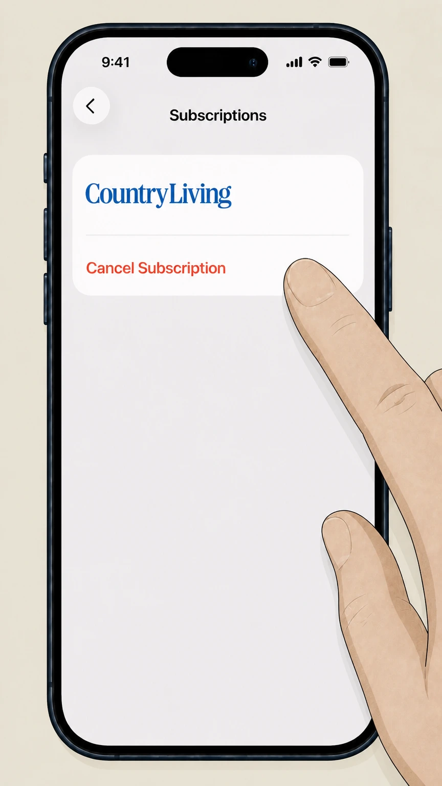 Country Living Apple-billed Country Living subscriptions on iPhone or iPad cancellation: Cancel the subscription