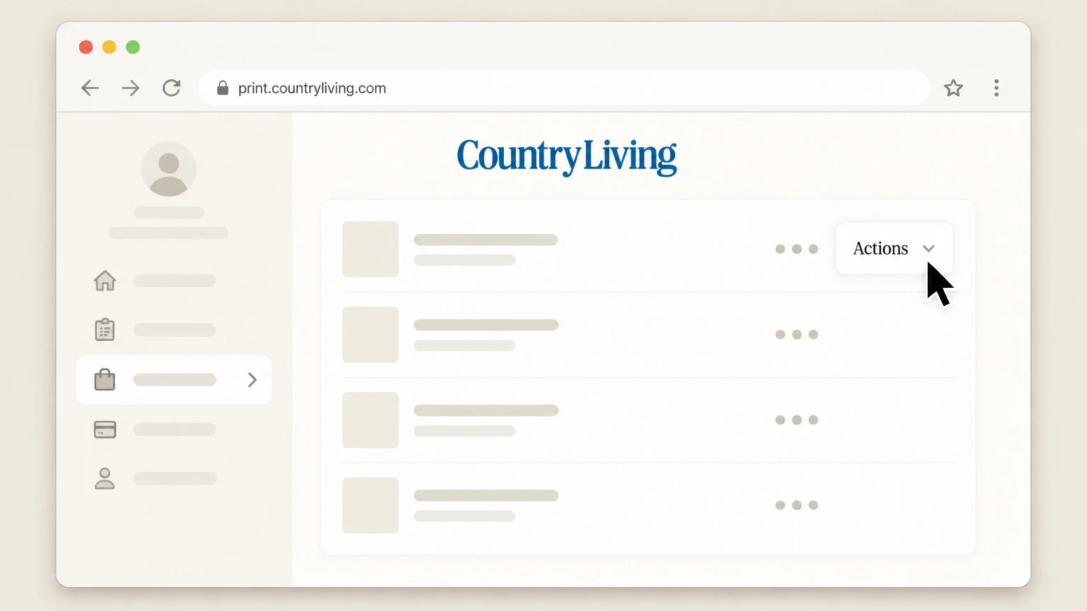 Country Living Country Living customer care portal (direct billing) cancellation: Open the Actions menu for your subscription