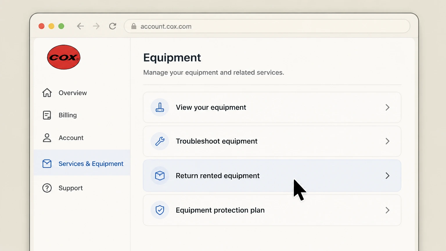 Cox internet-provider cancellation: Return rented equipment
