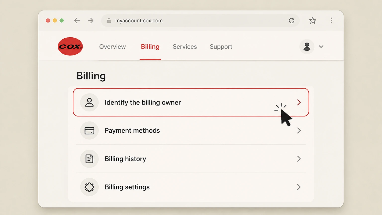 Cox mobile-carrier cancellation: Identify the billing owner