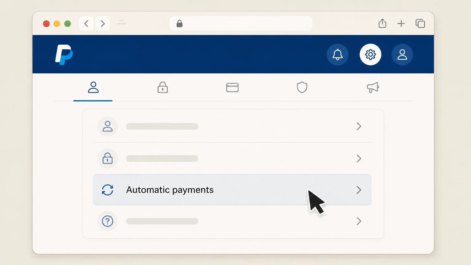 Crepe Erase PayPal automatic payments (stop charges in PayPal) cancellation: Open your automatic payments list