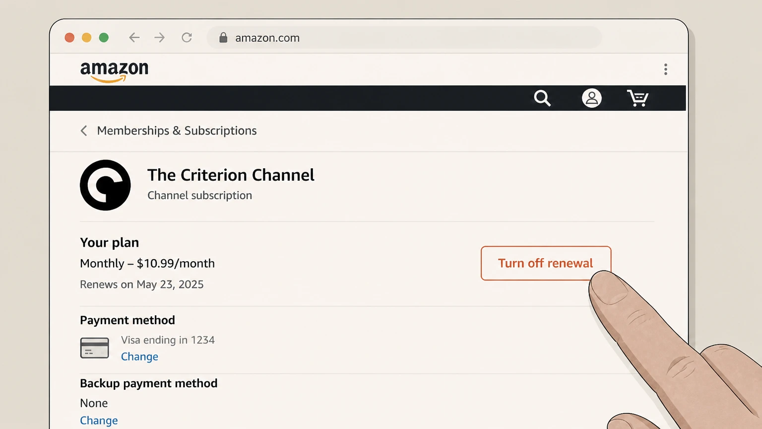 The Criterion Channel amazon cancellation: Turn off renewal