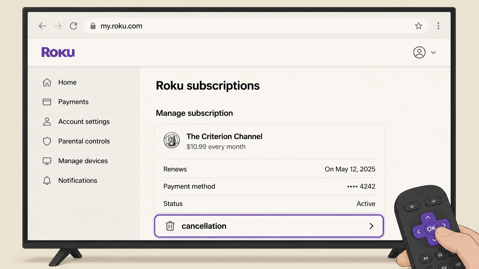 The Criterion Channel roku cancellation: Confirm cancellation