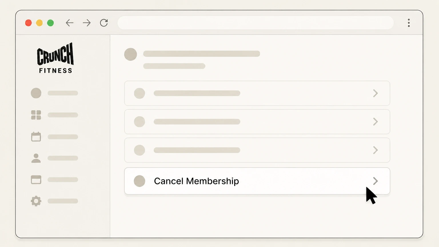 Crunch Fitness Crunch Member Portal (online cancellation) cancellation: Select the online cancellation option