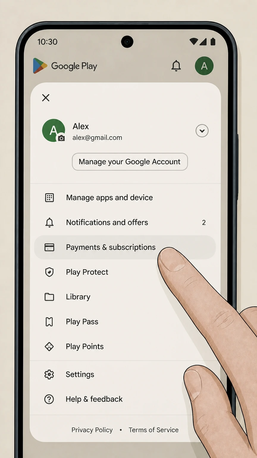 Crunchyroll google-play cancellation: Open Payments & subscriptions