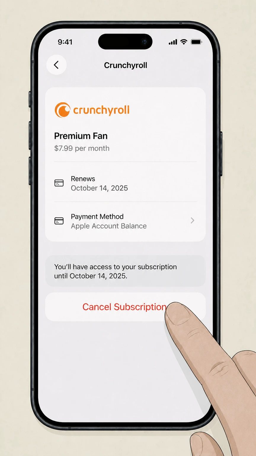 Crunchyroll ios cancellation: Tap Cancel Subscription