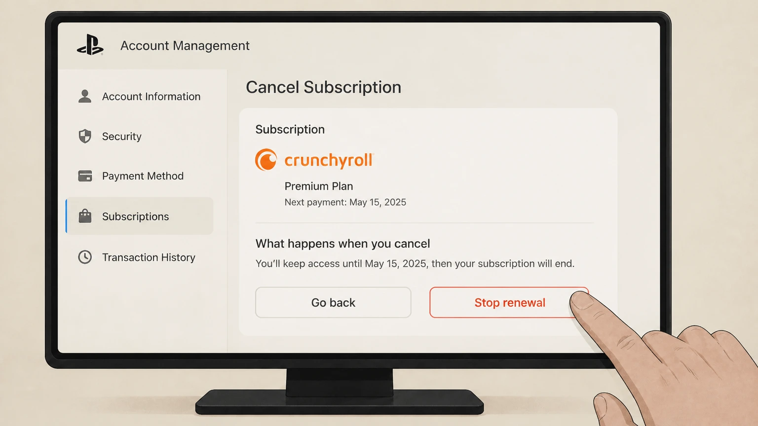 Crunchyroll playstation cancellation: Stop renewal