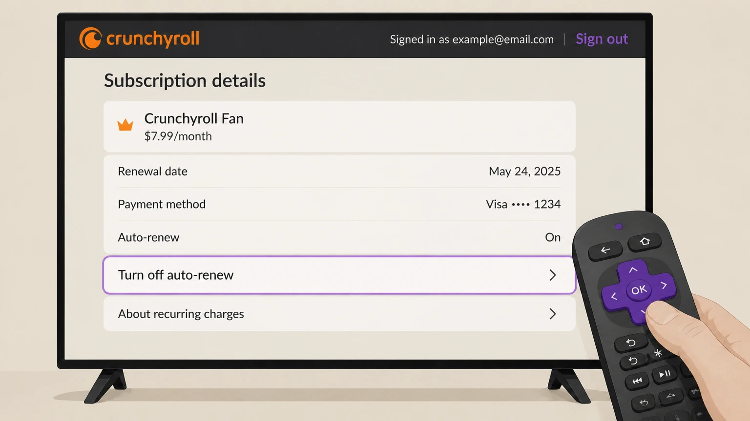 Crunchyroll roku cancellation: Turn off auto-renew