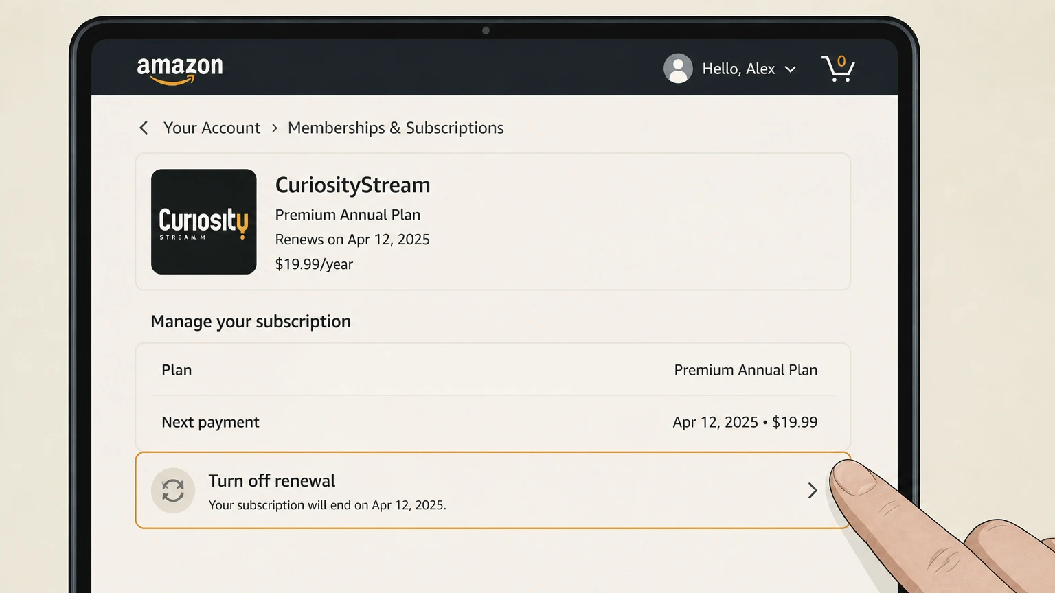 CuriosityStream amazon cancellation: Turn off renewal