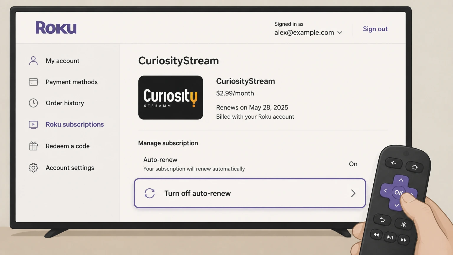 CuriosityStream roku cancellation: Turn off auto-renew