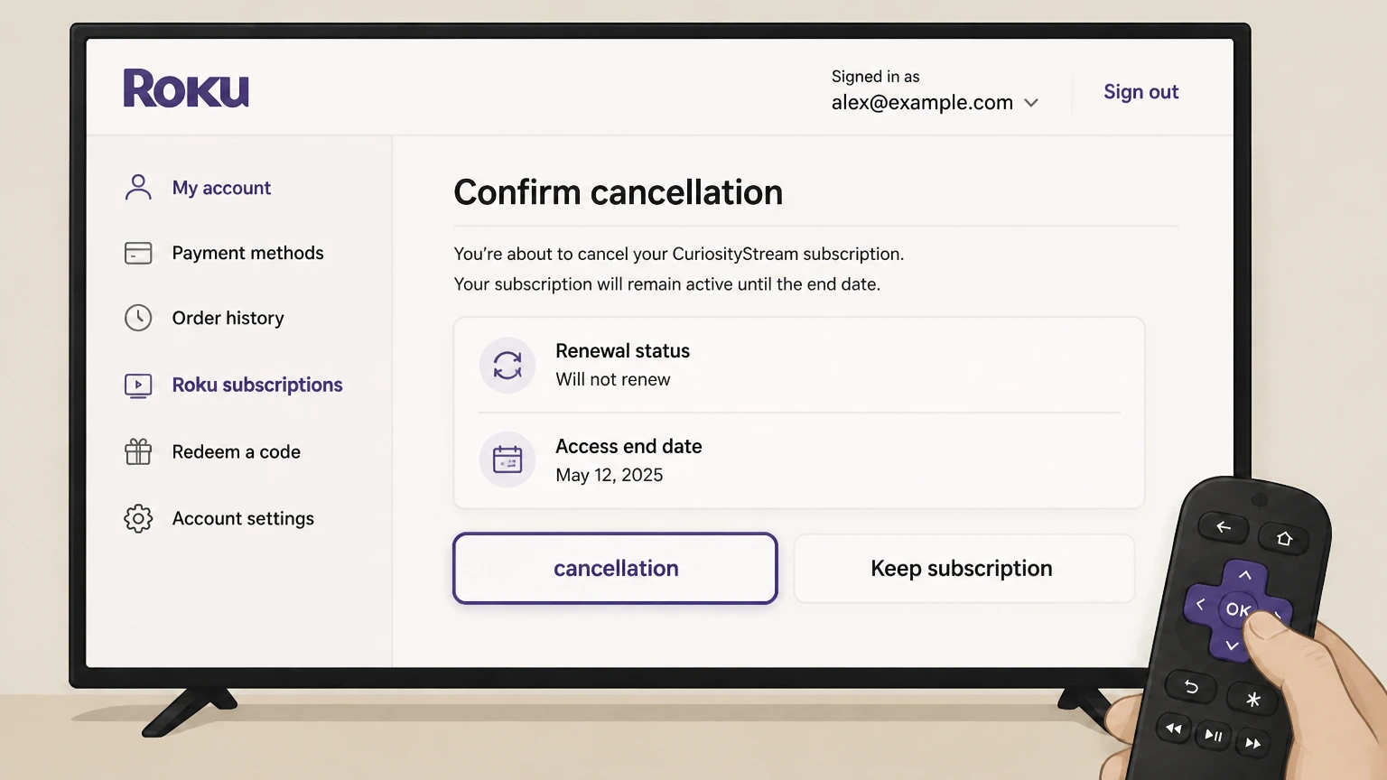 CuriosityStream roku cancellation: Confirm cancellation