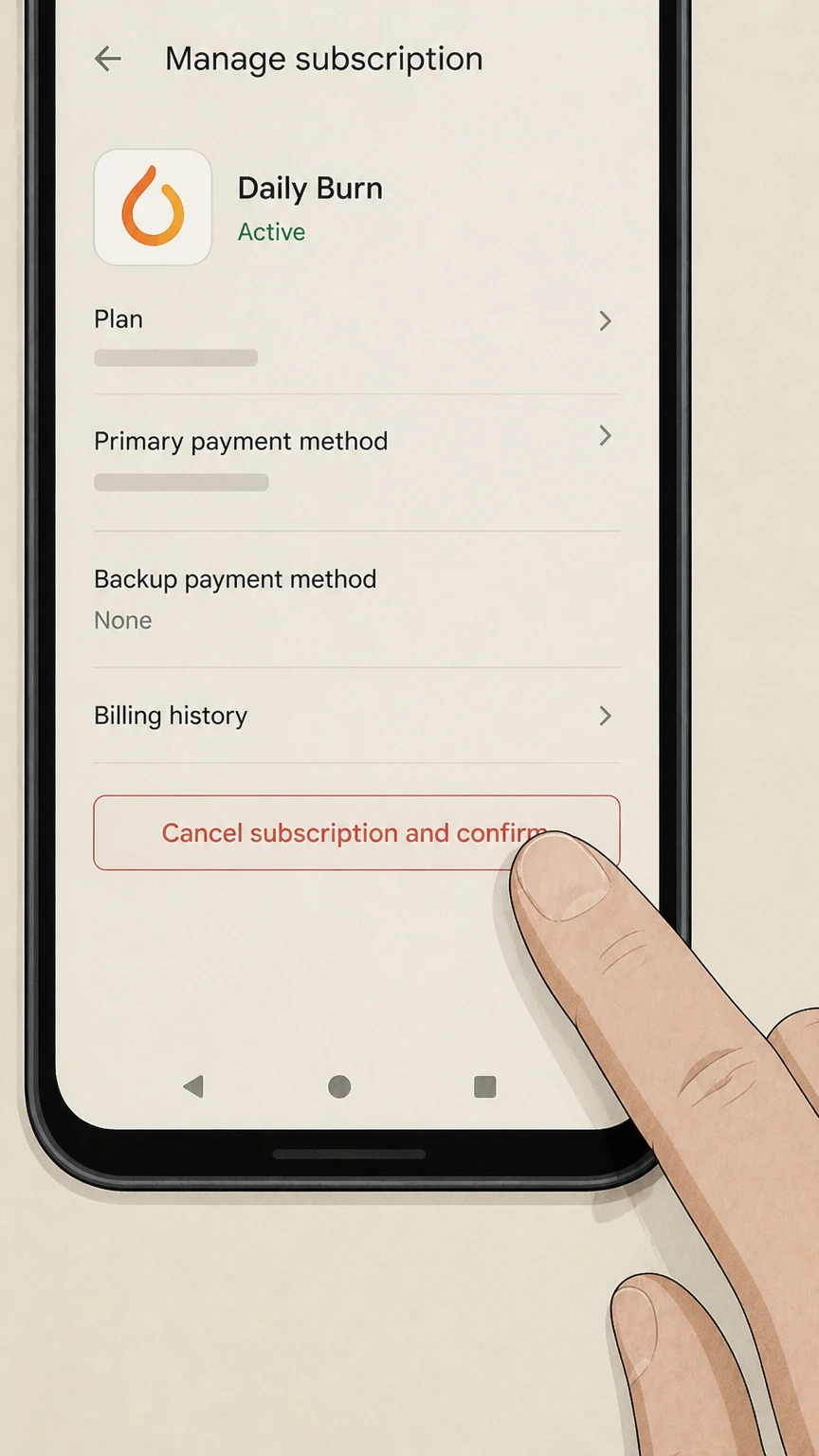 Daily Burn google-play cancellation: Tap Cancel subscription and confirm