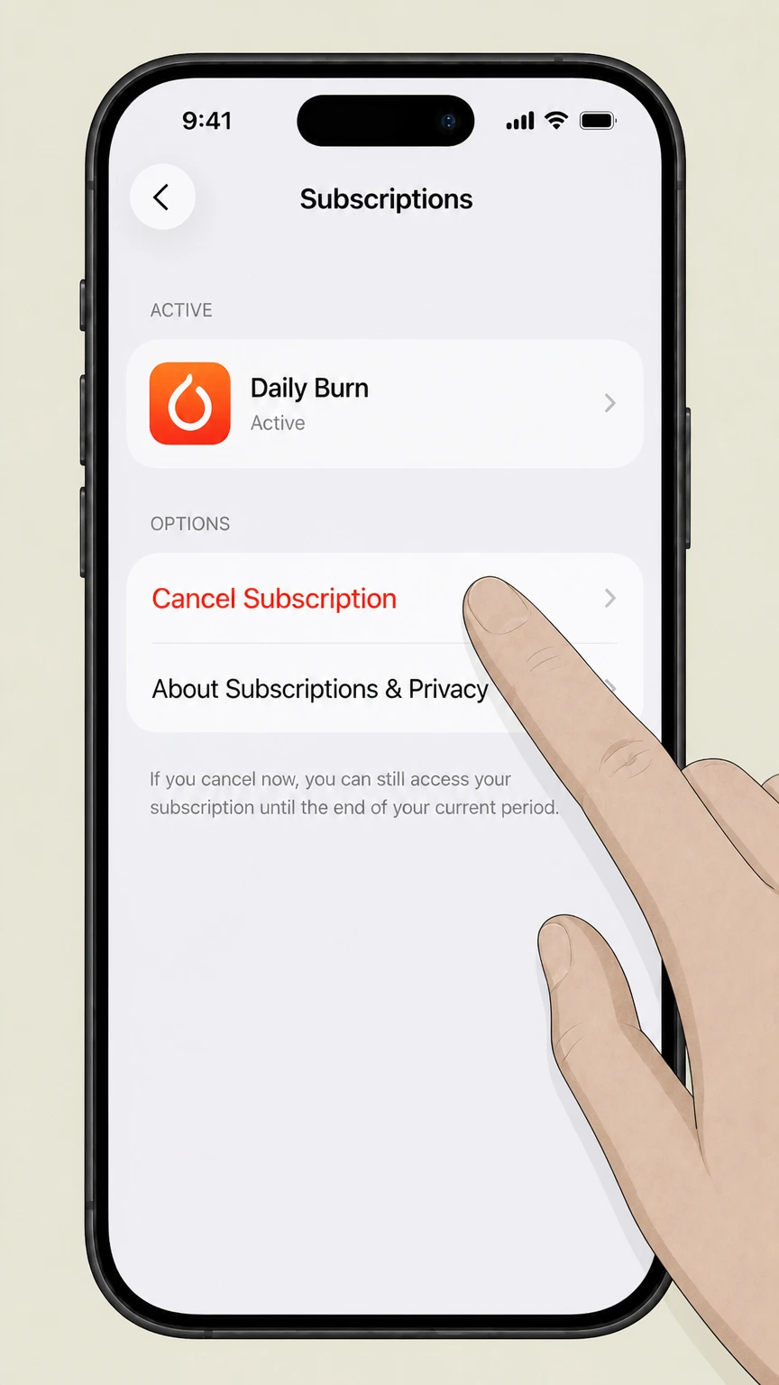 Daily Burn ios cancellation: Tap Cancel Subscription and confirm