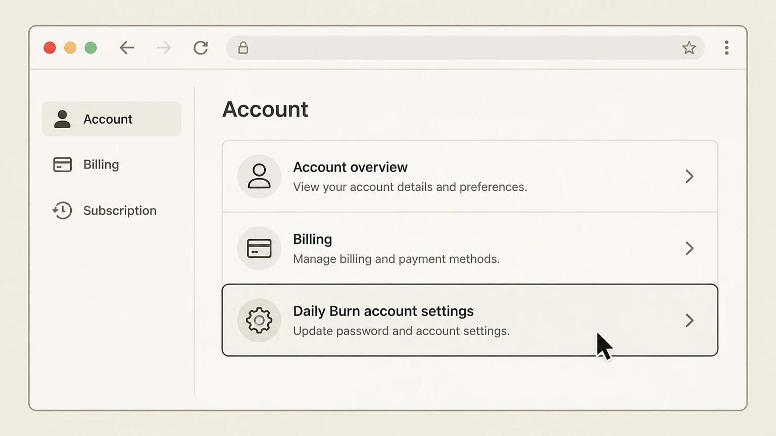 Daily Burn web cancellation: Open Daily Burn account settings