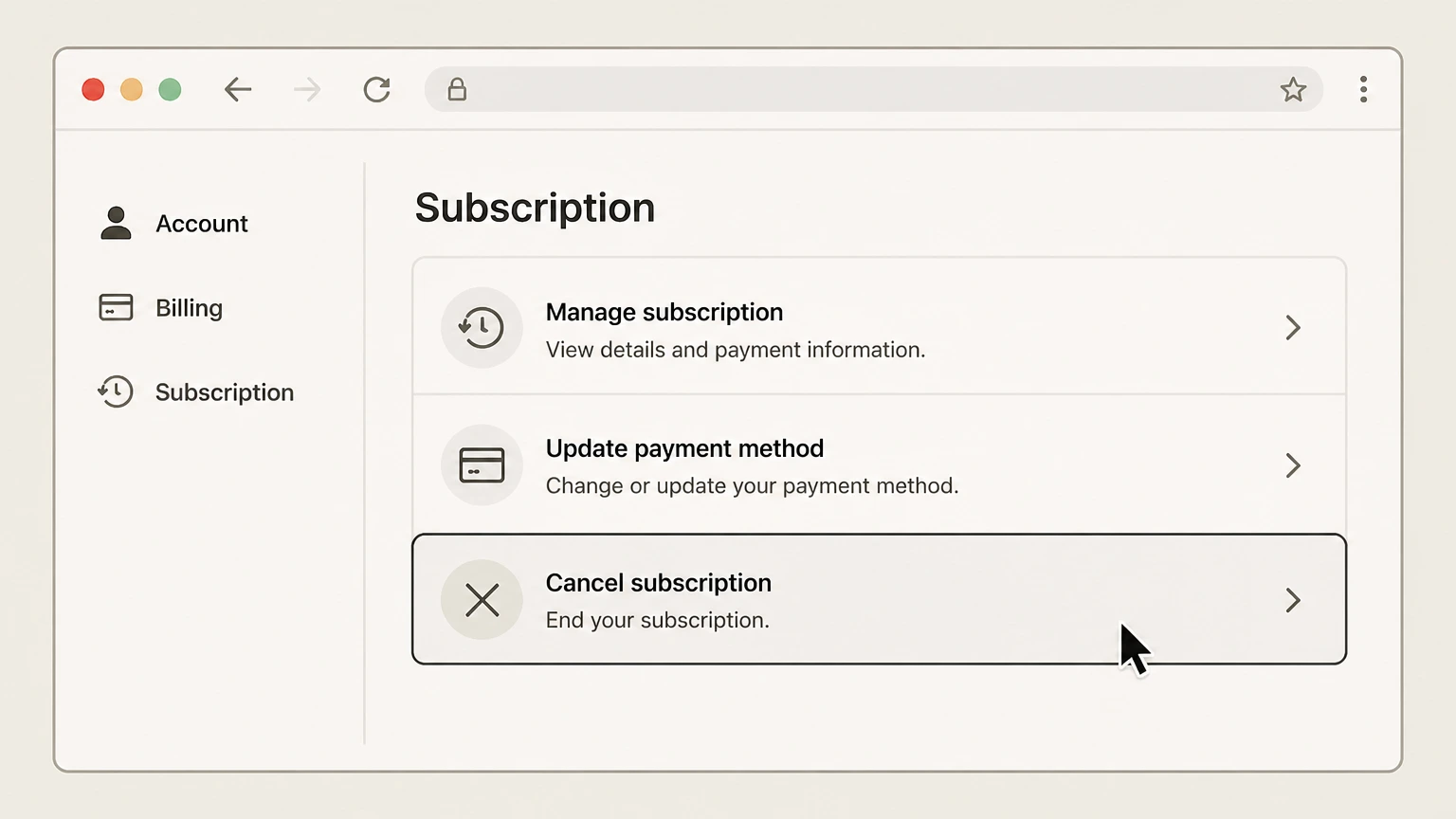 Daily Burn web cancellation: Choose Cancel subscription