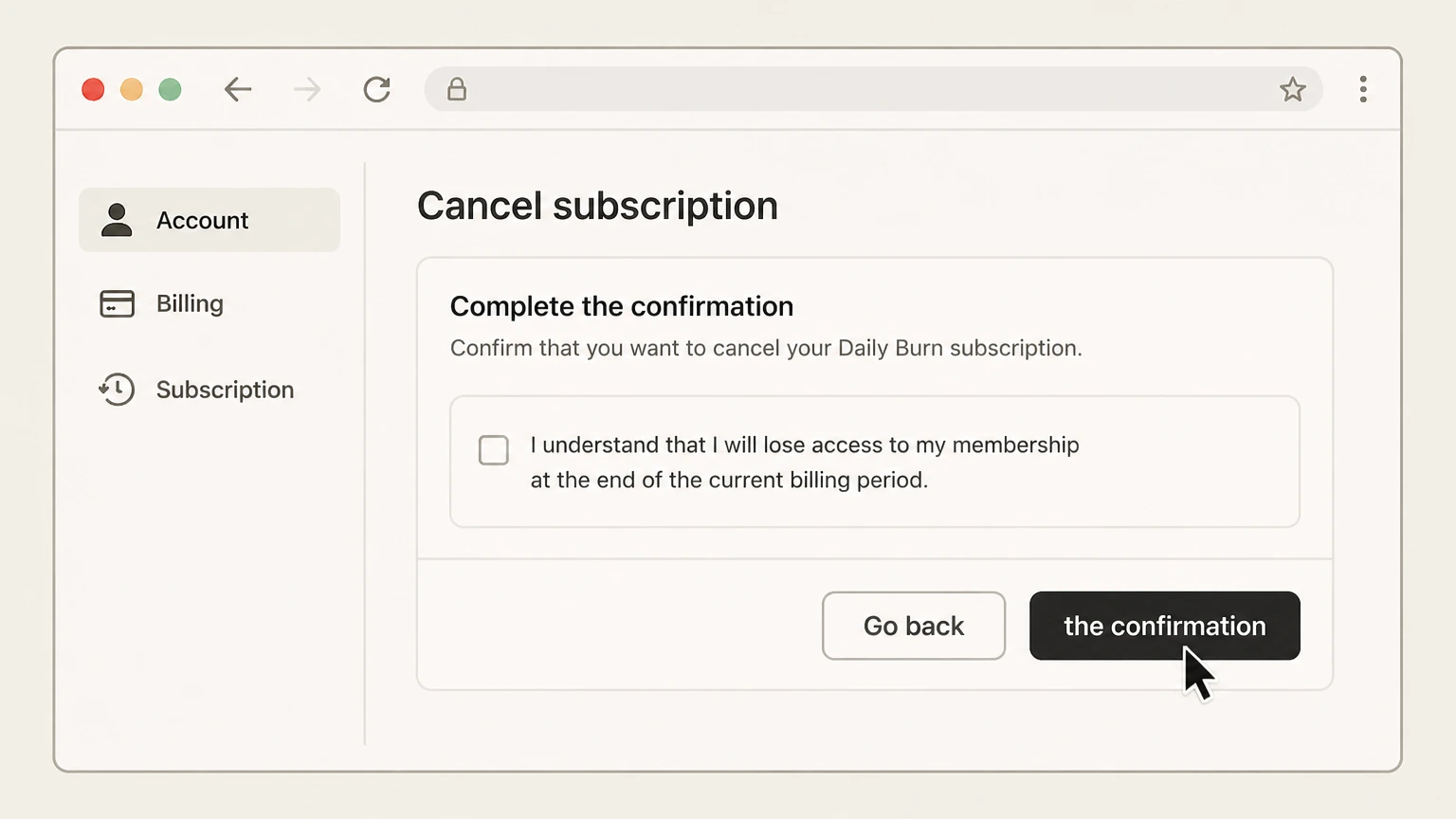 Daily Burn web cancellation: Complete the confirmation