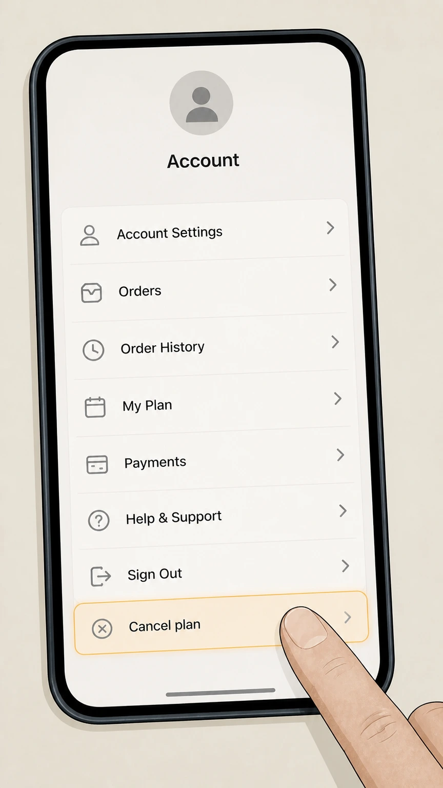 Daily Harvest mobile-app cancellation: Open Cancel plan