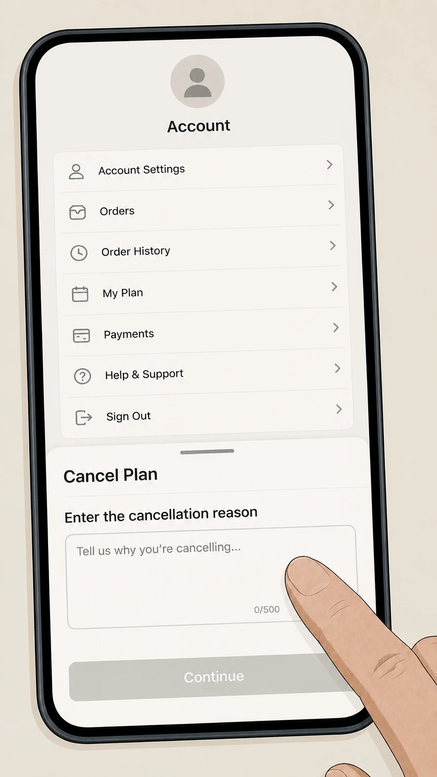 Daily Harvest mobile-app cancellation: Enter the cancellation reason