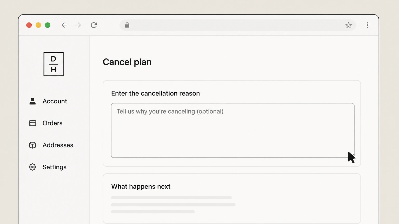 Daily Harvest web cancellation: Enter the cancellation reason