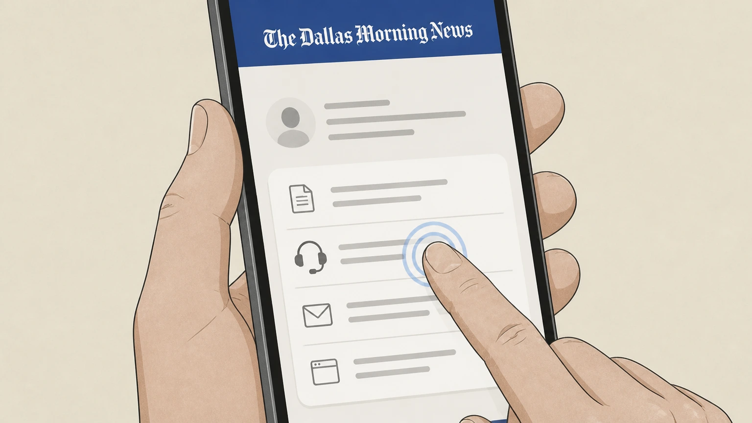 The Dallas Morning News Phone (direct-billed Dallas Morning News subscriptions) cancellation: Find the Customer Care phone number in your subscription confirmation or on the Dallas News Help or Contact Us page