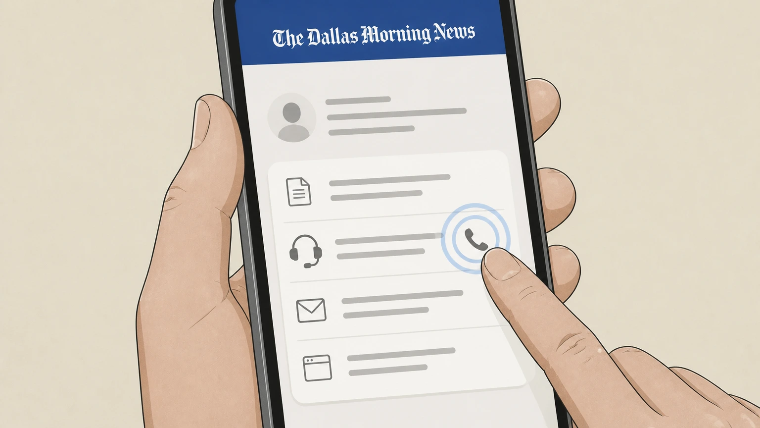 The Dallas Morning News Phone (direct-billed Dallas Morning News subscriptions) cancellation: Call Dallas Morning News Customer Care