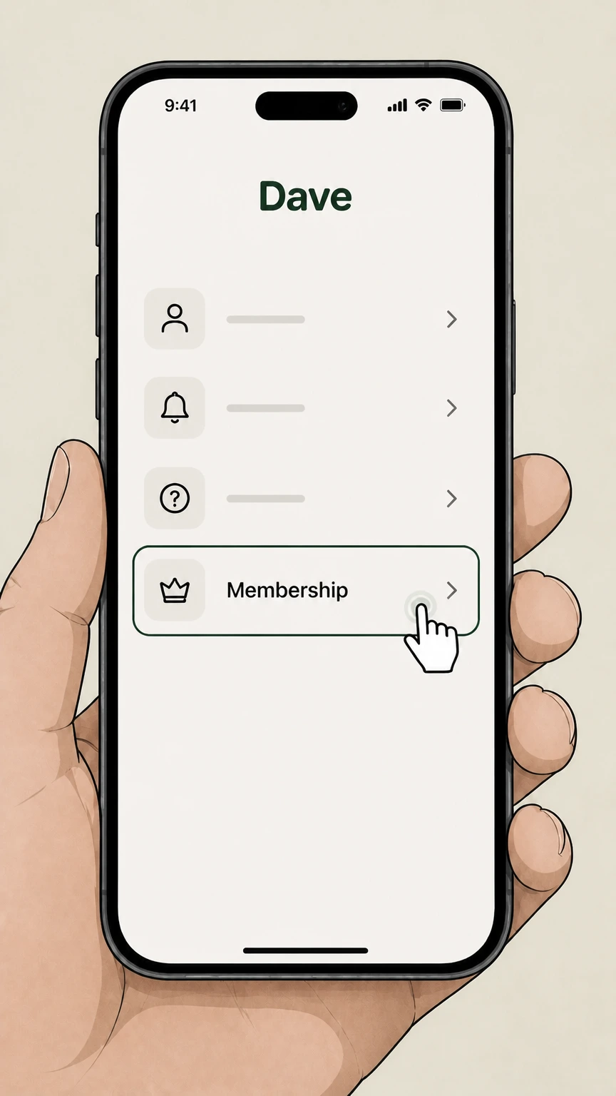 Dave Dave mobile app: Open Membership