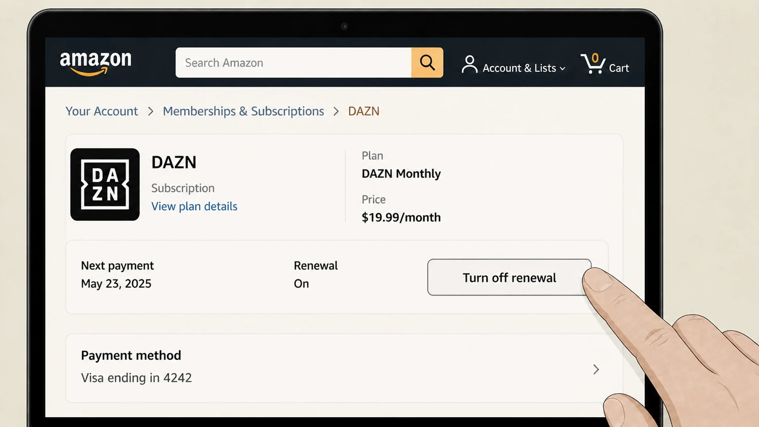 DAZN amazon cancellation: Turn off renewal