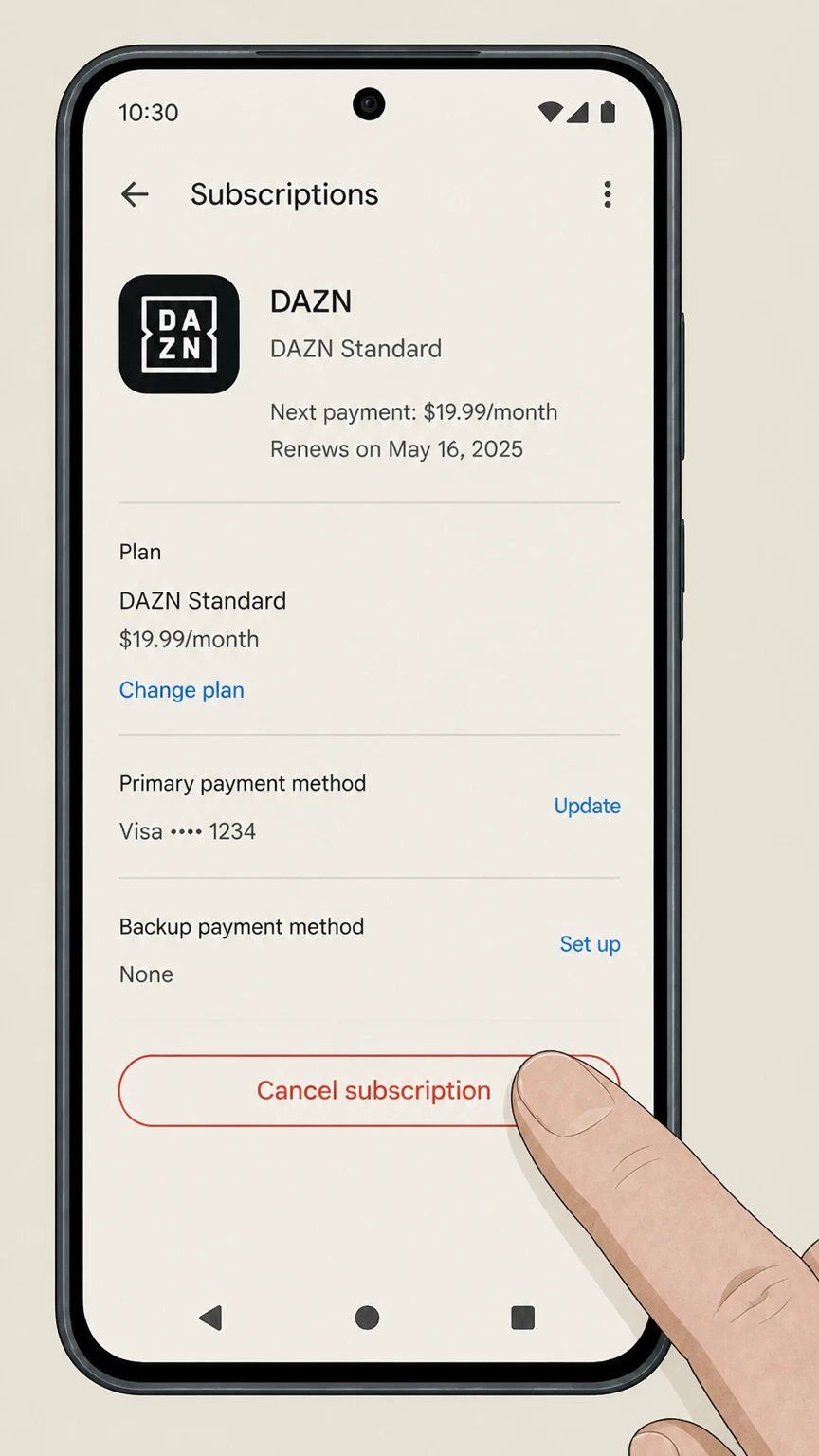 DAZN google-play cancellation: Tap Cancel subscription