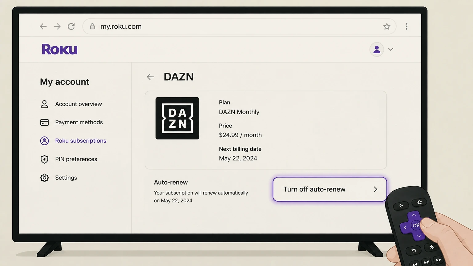 DAZN roku cancellation: Turn off auto-renew