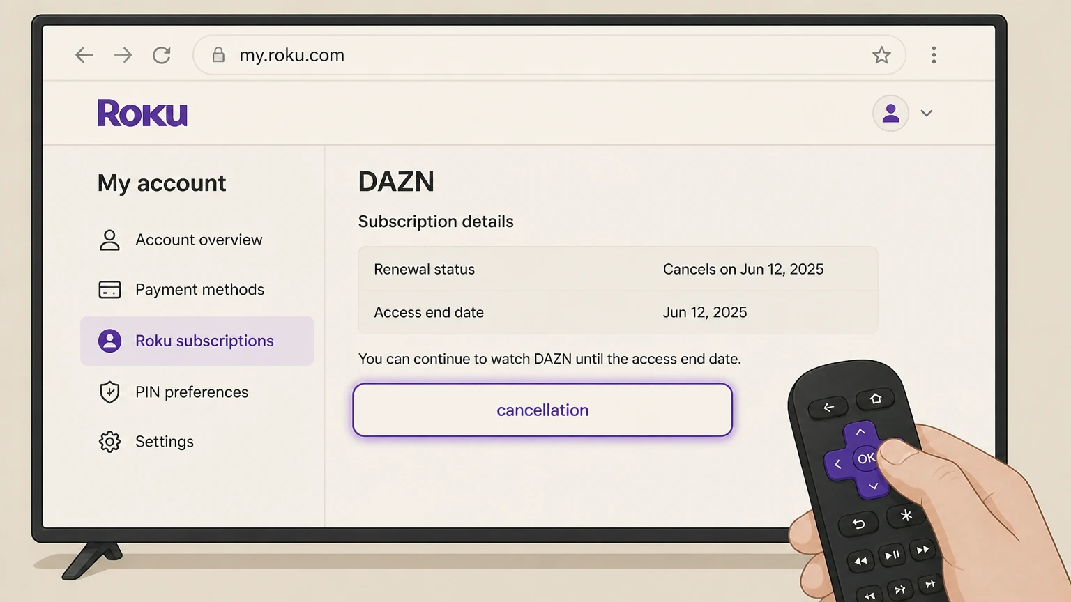 DAZN roku cancellation: Confirm cancellation